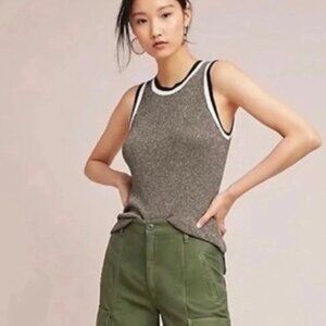 Anthropologie | Moth Valeria Metallic Sleeveless Tank Top Black and White Trim